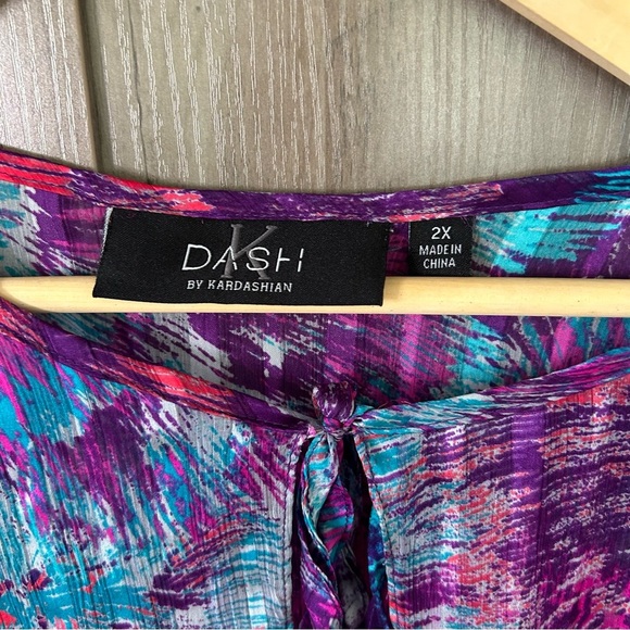 K-DASH by Kardashian Womens 2X Tie Caftan Pink Blue Stripe Kimono Sleeve - Picture 6 of 8